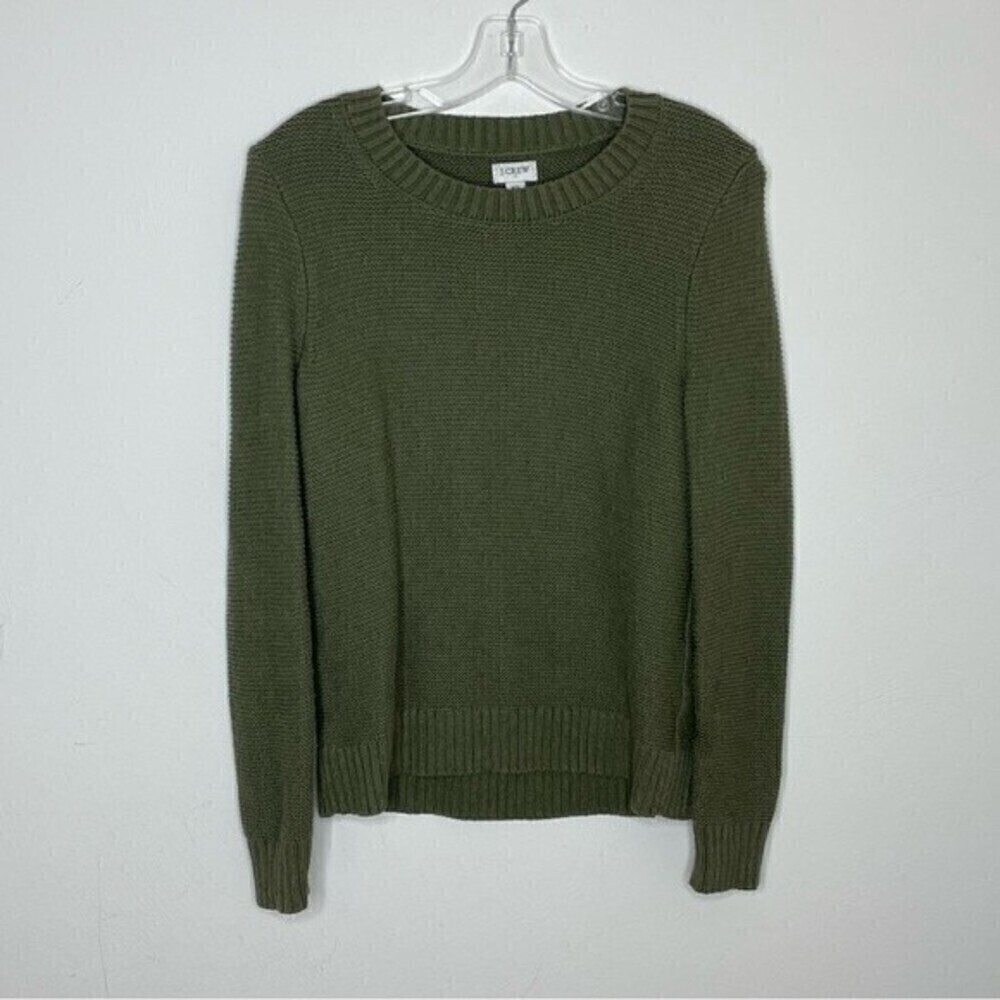 J. Crew Factory green crew neck knit sweater cotton/wool sweater